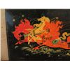 Image 2 : Framed Art, Russian Black Lacquer Print , Woman & Man In Sleigh Signed 19.75" x 10"