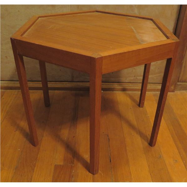 Hexagonal Wooden Table, 6 Legs 17" Dia, 14" H