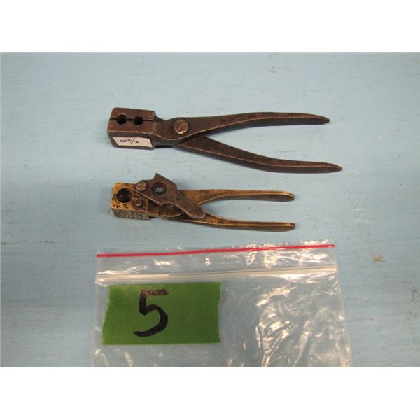 lot of 2 antique bullet molds, 36 calibre brass pistol mold and 2 cavity iron ball and bullet mold