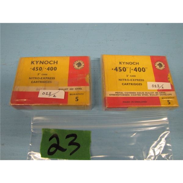 lot of two boxes kynoch 450\400\ 3 in Nitro Express cartridges Factory - 5 rounds per box