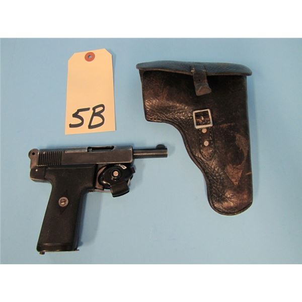 PROHIBITED:  Webley & Scott model 1906 32 auto, 3 1/2" barrel, serial # 157XXX. With holster