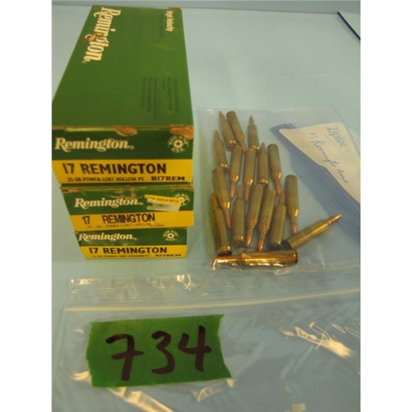 lot of three boxes of .17 Remington and 17 loose rounds of ammunition