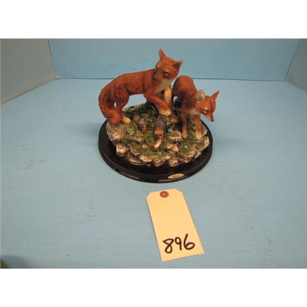 2 coyotes mounted on decorative platform