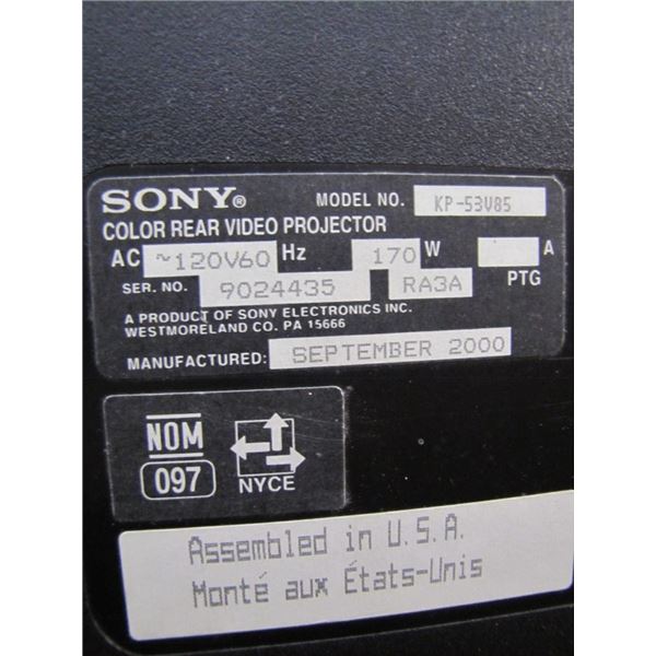 Sony Model KP53V85 Color Rear Video Projector TV