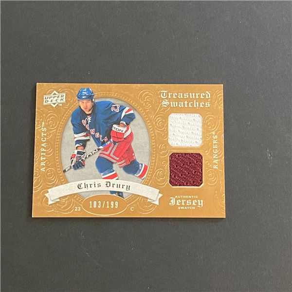 2008-09 ARTIFACTS HOCKEY CHRIS DRURY DUAL JERSEY CARD ONLY 199 MADE #103/199