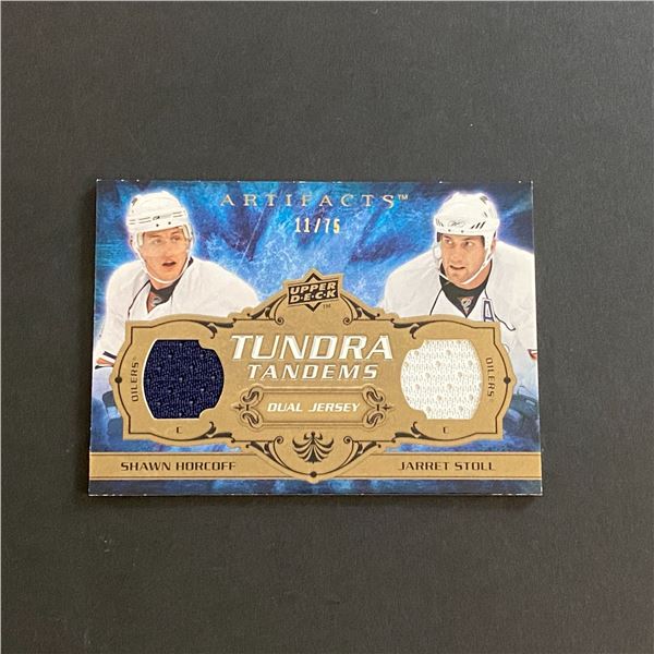 2008-09 ARTIFACTS HOCKEY SHAWN HORCOFF & JARRET STOLL DUAL JERSEY CARD ONLY 75 MADE #11/75