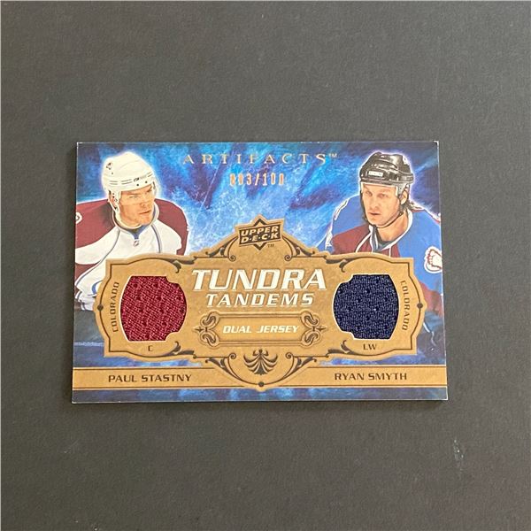 2008-09 ARTIFACTS HOCKEY RYAN SMITH & PAUL STASTNY DUAL JERSEY CARD ONLY 100 MADE #003/100