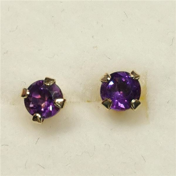 14K Yellow Gold Amethyst Screwback Earrings, Made in Canada, Suggested Retail Value $200