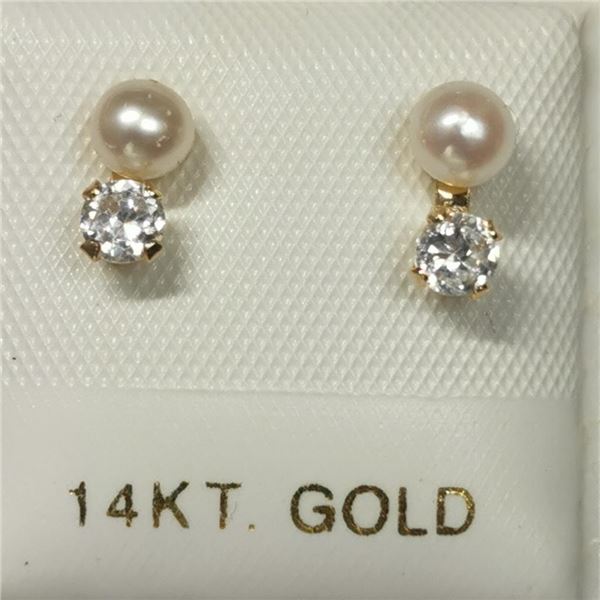 14K White Gold Fresh Water Pearl Cubic Zirconia Earrings, Made in Canada, Suggested Retail Value $20