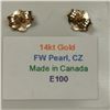 Image 2 : 14K White Gold Fresh Water Pearl Cubic Zirconia Earrings, Made in Canada, Suggested Retail Value $20