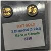 Image 2 : 14K Yellow Gold 2 Diamond(0.24ct) Earrings, Made in Canada, Suggested Retail Value $700