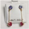 Image 1 : 10K Yellow Gold 2 Tanzanite(0.55ct) Ruby(0.52ct) Earrings, Made in Canada, Suggested Retail Value $6