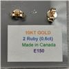 Image 2 : 10K Yellow Gold Ruby(0.6ct) Earrings, Made in Canada, Suggested Retail Value $300