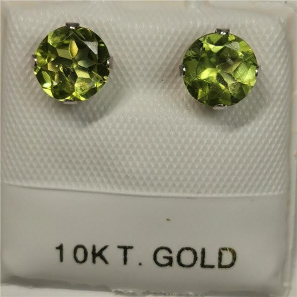 10K White Gold 2 Peridot(1.3ct) Earrings, Made in Canada, Suggested Retail Value $200
