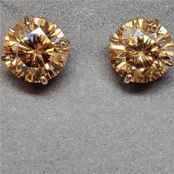 14K Yellow Gold Yellow Moissanite(4.5ct) 2 Basket Set Moderate Yellow Moissanite, Hand Assembled Stu