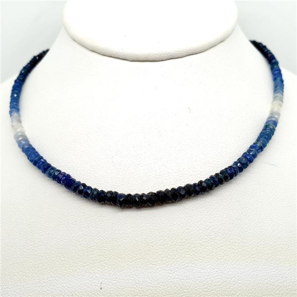 10K White Gold Sapphire(10.95ct) Hand Assembled, 10K White Gold Fish Hook Clasp, 214 Beads,Modified 