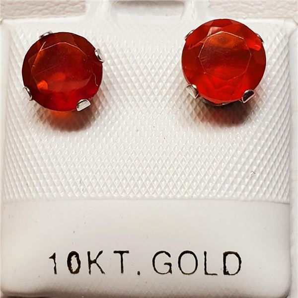 10K White Gold 2 Carnelian(1.4ct) Orange Colored Carnelian Studs Earrings (~weight 0.6g), Made in Ca