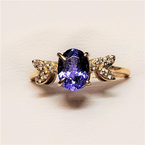 10K Yellow Gold Tanzanite(1ct) Diamond(0.12ct) Prong Set,1 Oval Cut Natural Tanzanite Intense Violet
