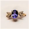 Image 1 : 10K Yellow Gold Tanzanite(1ct) Diamond(0.12ct) Prong Set,1 Oval Cut Natural Tanzanite Intense Violet