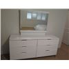 Image 1 : White Dresser with 6-Drawers & Mirror 67.5"W x 20"D x 67"H (some areas of the lacquered overlay are 