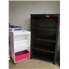 Image 1 : Dark Brown Shelving Unit (56"H) and Small White Organizer Shelving Unit with Wheels (37" H)