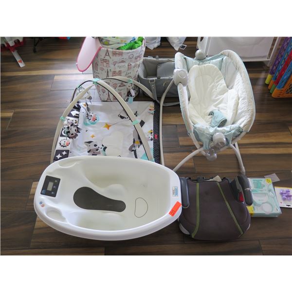 Booster Seat, Folding Bassinet, Mory Jane Carrier, New Grooming Set, Infant Play Pad, Foot Tub