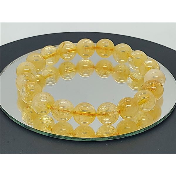 Natural Yellow Citrine Crystal Round Beads Stretchy Bracelet