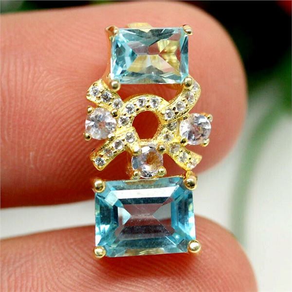 16.15 ct.  STUNNING BLUE SKY TOPAZ PAIR PENDANT ON 925 STERLING SILVER