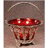 Image 1 : SilverPLATE Basket CRANBERRY Liner -ANTIQUE- #1686329