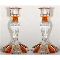 Bohemian Crystal Art Glass Candlesticks (2) #1701726