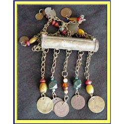 ANTIQUE ETHNIC BEDOUIN NECKLACE BEADS COINS #1720545