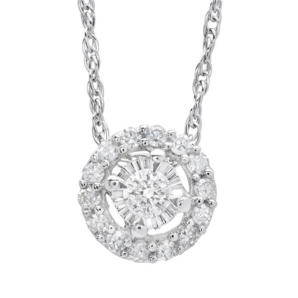 14K White Gold 0.10 ctw Diamond Pendant Necklace, (SI3/SI3/H-I)