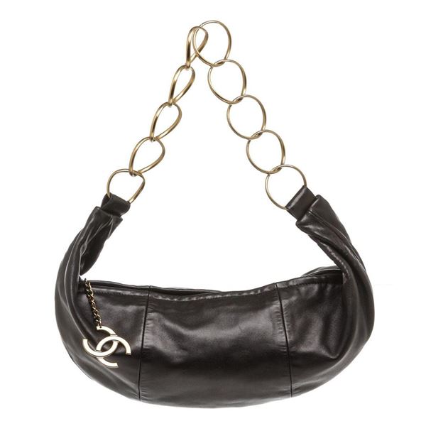 Chanel Black Lambskin Leather Ring Hobo Bag