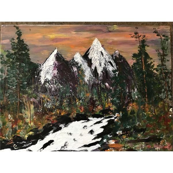 12X16"  Acrylic on Canvas " Mountain Scene" ready to hang