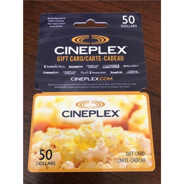 Cineplex movie gift card  $50.00