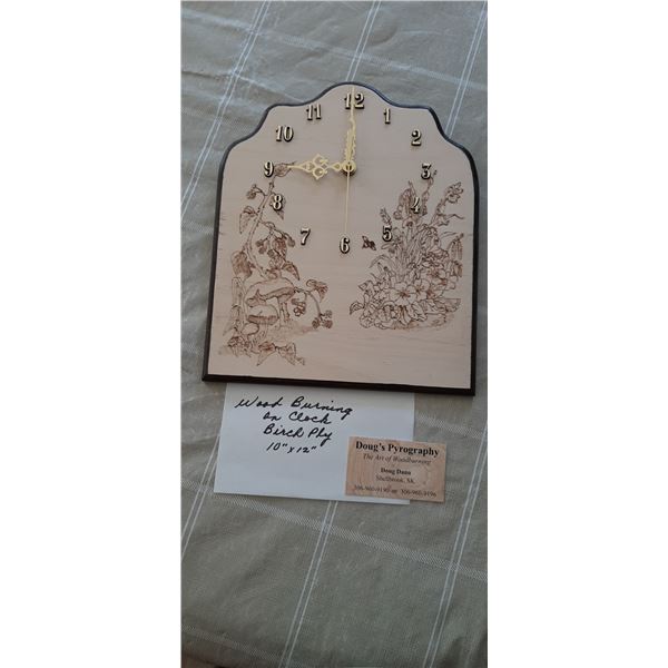 Wood Burning 10 X12" Clock on Birch Plywood