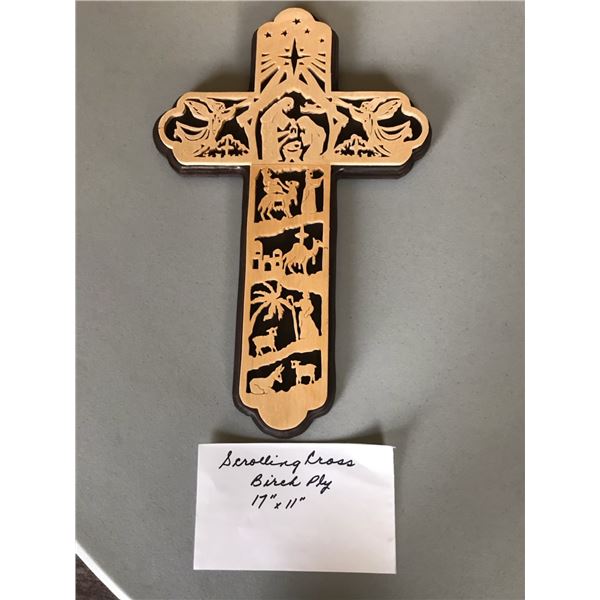 17 X11" Wood Scrolling Cross - Birch Plywood
