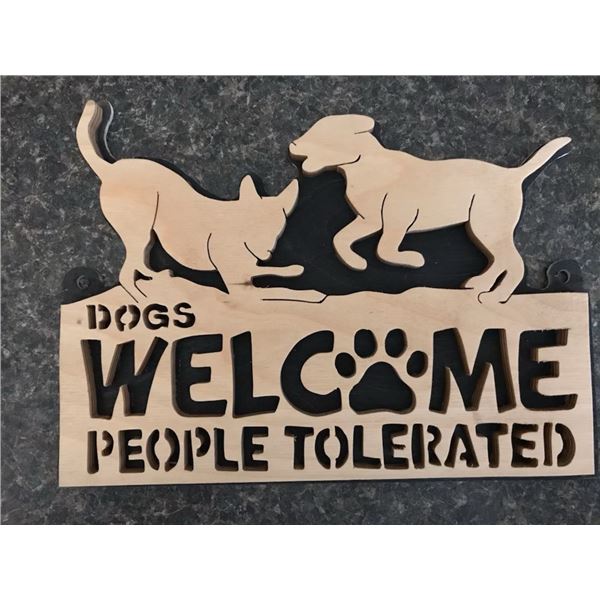 Wood scroll work welcome sign