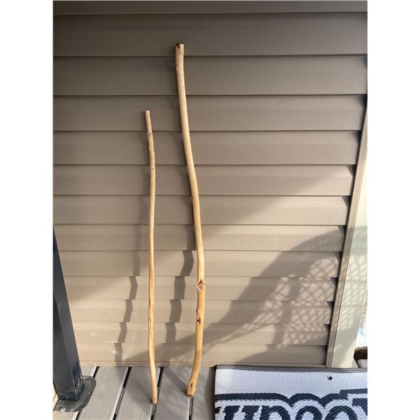 Pair of varnished willow walking sticks