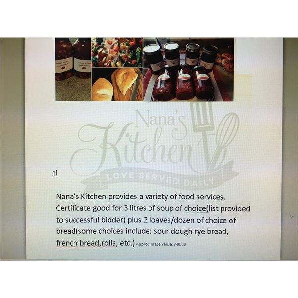 Nana's Kitchen 3 liters Homemade soup and 2 loaves bread or buns