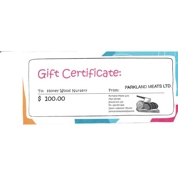 Parkland Meats Gift Certificate $100.00
