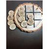 Image 1 : Wood slice with laser engraved tic-tac-toe game pattern and pieces