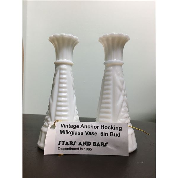 Milkglass 6" Bud Vase -Stars and Bars