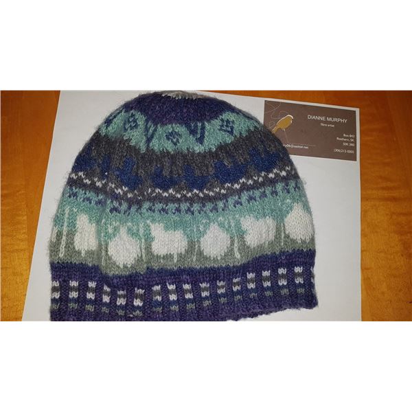 Hand knit toque with alpaca yarn and hand dyed yarns -large child or small adult size