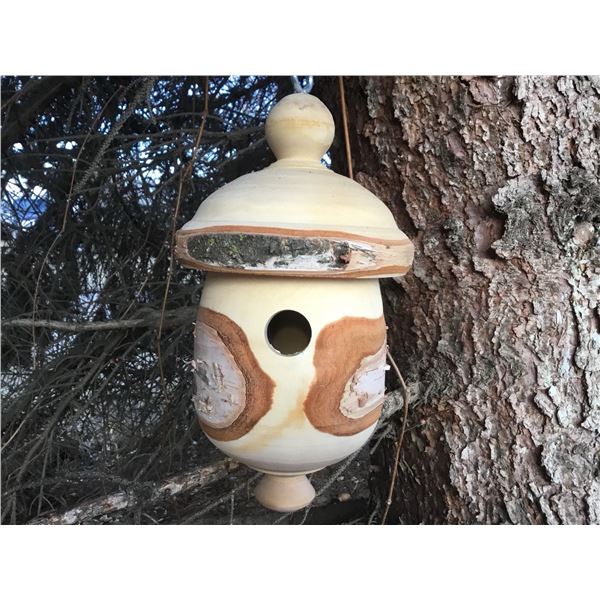 Wood Lathed  uniquely shaped bird house from Sask. Trees