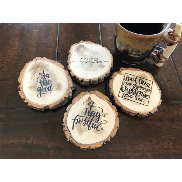 Laser Engraved Positive Message  poplar wood coasters