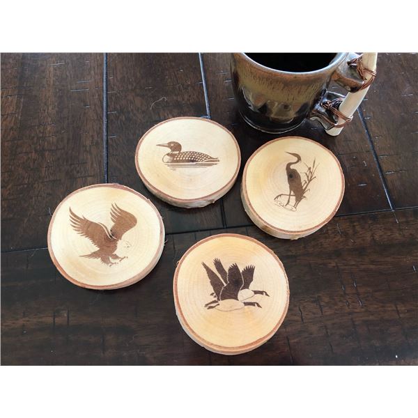 Laser Engraved Bird Coasters on Birch wood
