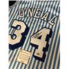 Image 2 : SHAQUILLE O’NEAL SIGNED LAKERS MITCHELL & NESS WHITE & BLUE STRIPE SWINGMAN JERSEY (SCWARTZ COA)