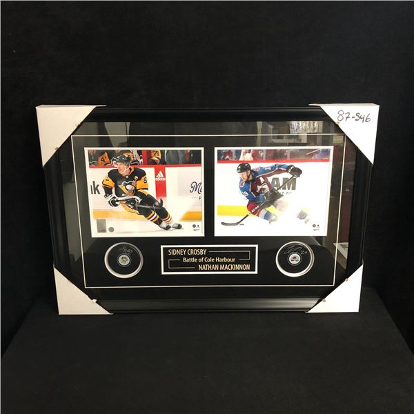 SIDNEY CROSBY & NATHAN MACKINNON DUAL-SIGNED PUCK FRAME (FRAMEWORTH COA)