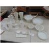 Image 1 : Approx 17 Pcs Milk Glass - Vases, Centerpieces Candle Holders, C & S w Tray, Plus More!